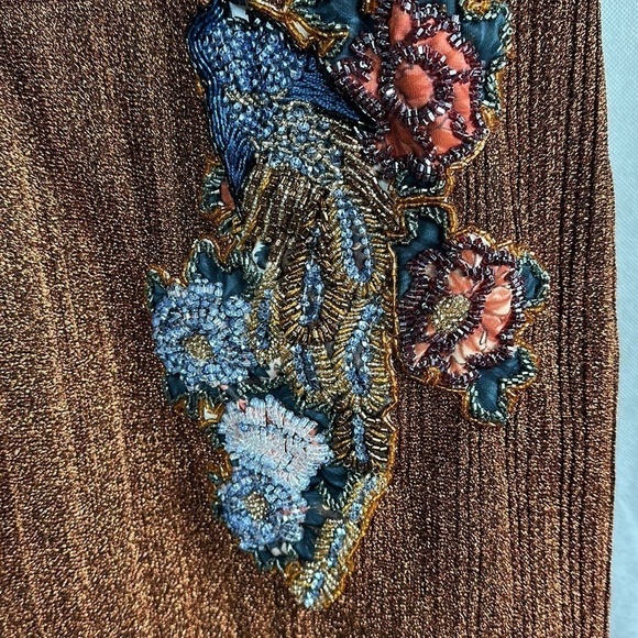 PatBo Lurex Embellished Deep V Neck Tunic Mini Dress Size XS Copper - Picture 15 of 15